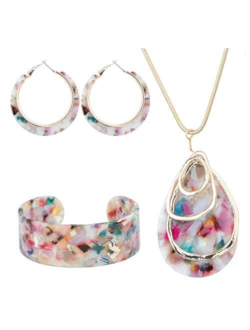 ORAZIO Acrylic Jewelry Set for Women Statement Boho Resin Earrings Necklace Bracelet