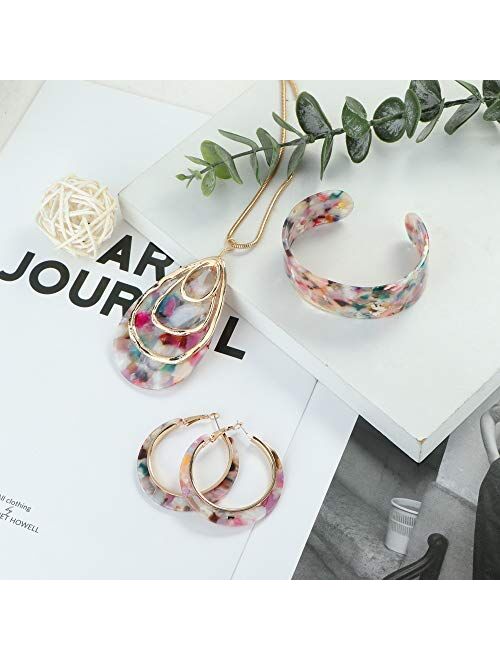 ORAZIO Acrylic Jewelry Set for Women Statement Boho Resin Earrings Necklace Bracelet