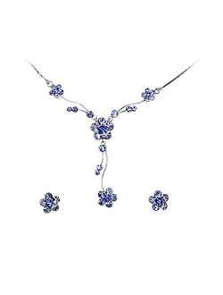 Faship Gorgeous Rhinestone Crystal Floral Necklace Earrings Set