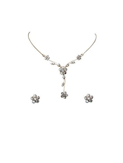 Faship Gorgeous Rhinestone Crystal Floral Necklace Earrings Set