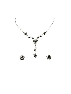 Faship Gorgeous Rhinestone Crystal Floral Necklace Earrings Set