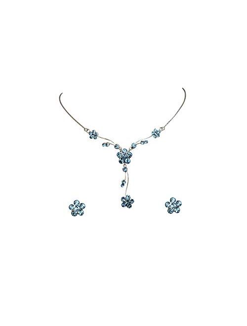 Faship Gorgeous Rhinestone Crystal Floral Necklace Earrings Set