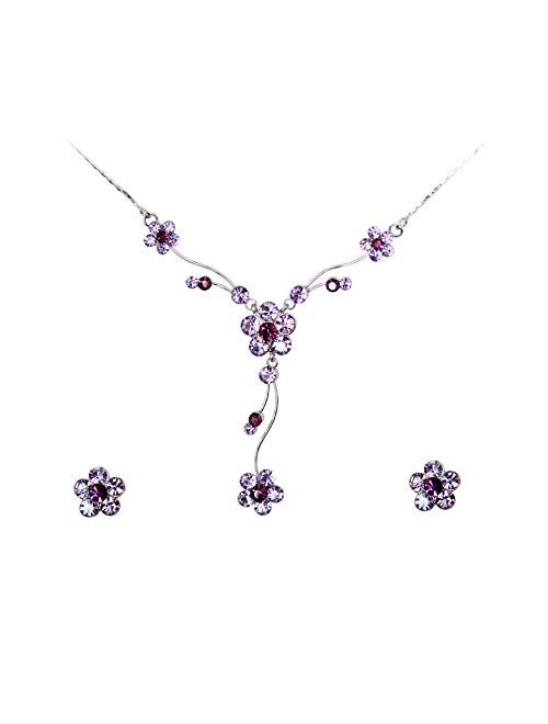 Faship Gorgeous Rhinestone Crystal Floral Necklace Earrings Set