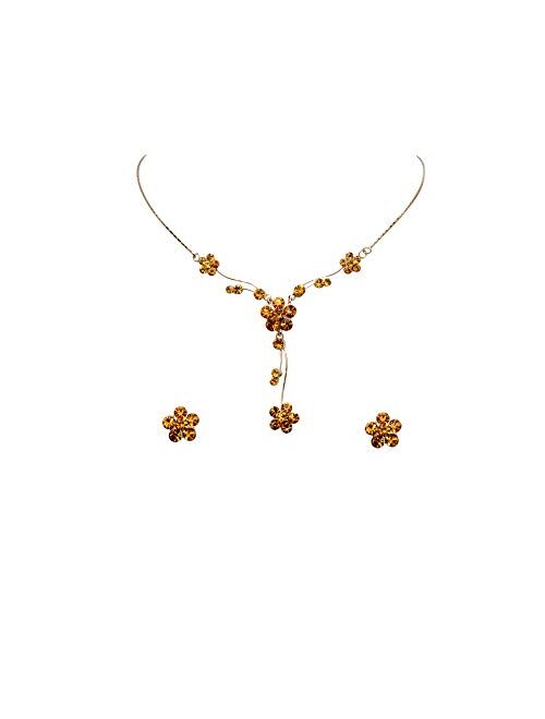 Faship Gorgeous Rhinestone Crystal Floral Necklace Earrings Set