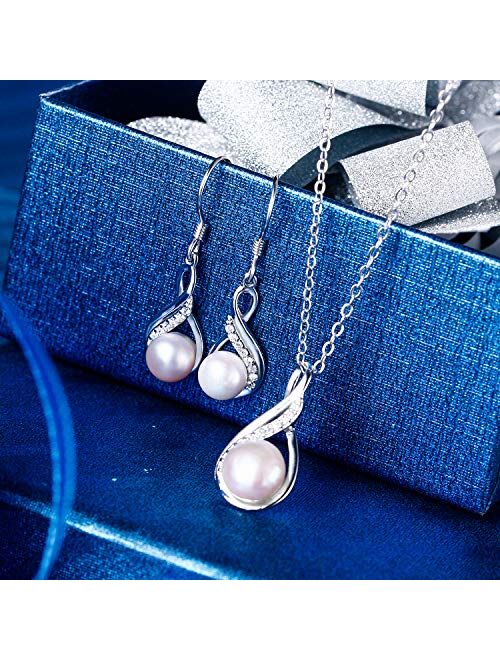 EleQueen 925 Sterling Silver CZ Freshwater Cultured Pearls Bridal Pendant Necklace Earrings Wedding Jewelry Sets