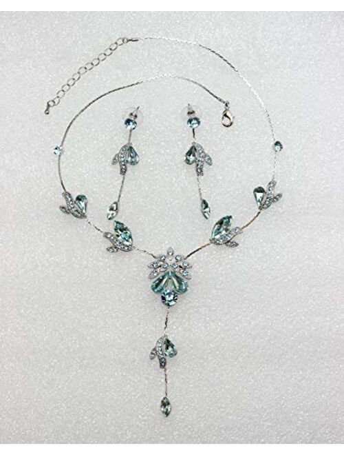 Faship Gorgeous Rhinestone Floral Crystal Necklace Earrings Set