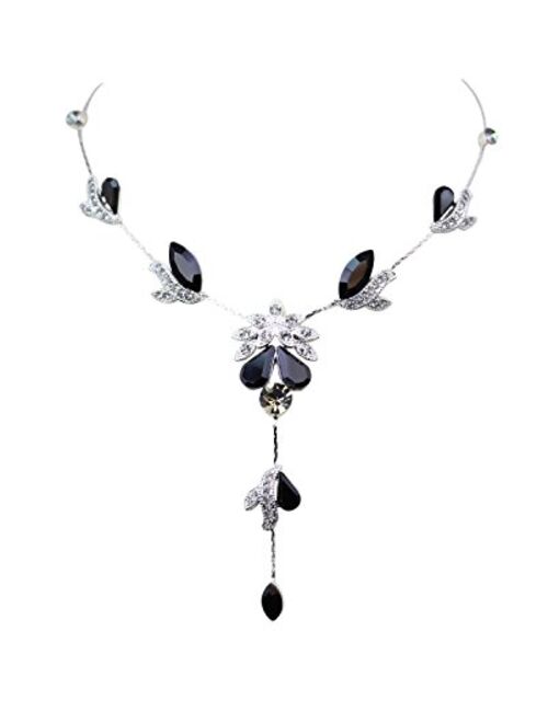 Faship Gorgeous Rhinestone Floral Crystal Necklace Earrings Set