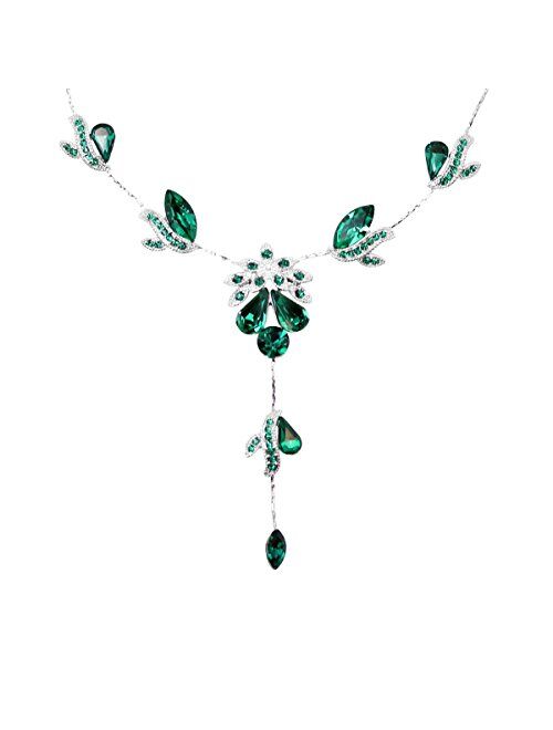 Faship Gorgeous Rhinestone Floral Crystal Necklace Earrings Set