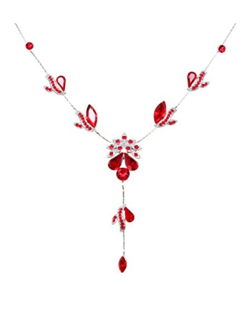 Faship Gorgeous Rhinestone Floral Crystal Necklace Earrings Set