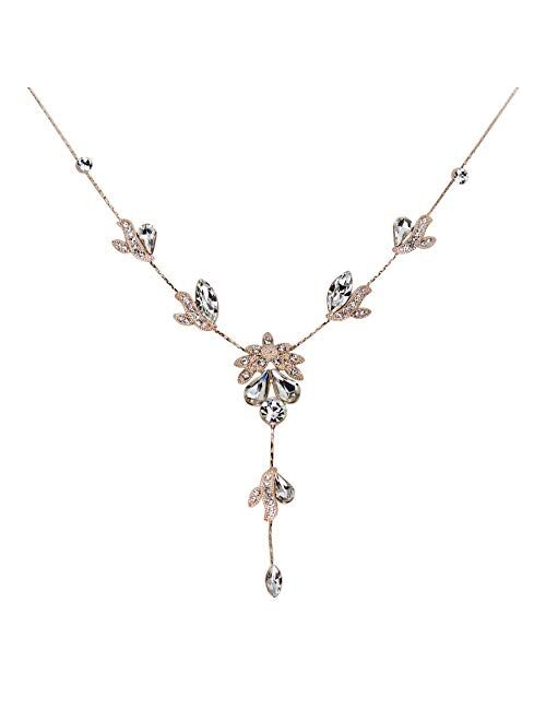 Faship Gorgeous Rhinestone Floral Crystal Necklace Earrings Set