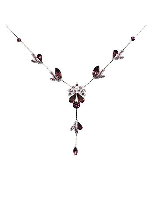 Faship Gorgeous Rhinestone Floral Crystal Necklace Earrings Set