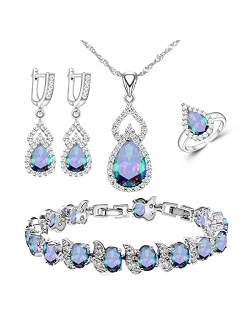 LMXXVJ Women Jewelry Set Platinum Plated Necklace Open Ring Earrings Bracelet Set,Birthday/Anniversary Mothers Day Jewelry Gifts for Mom/Wife/Sister/Best Friend