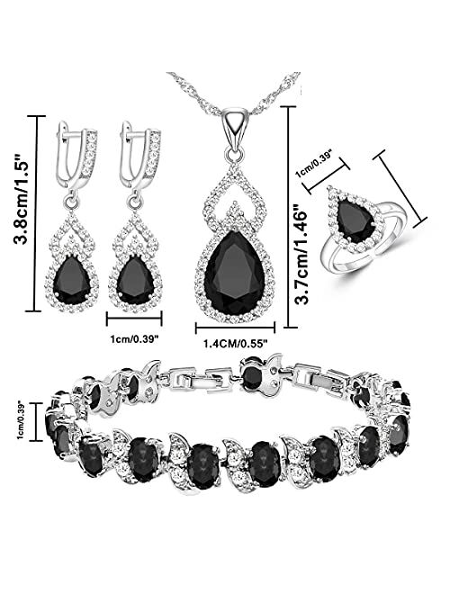 LMXXVJ Women Jewelry Set Platinum Plated Necklace Open Ring Earrings Bracelet Set,Birthday/Anniversary Mothers Day Jewelry Gifts for Mom/Wife/Sister/Best Friend