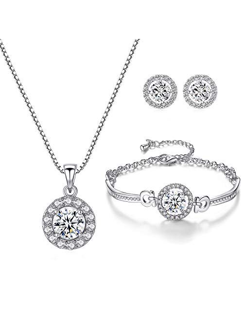 YooAi Jewellery Set Heart Pendant Necklace and Earrings Set Cubic Zirconia Jewellery for Women