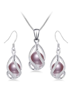 HENGSHENG 100% Natural Freshwater Pearl Jewelry Sets for Women Fashion 925 Sterling Silver Earrings&Pendant Wedding Jewelry