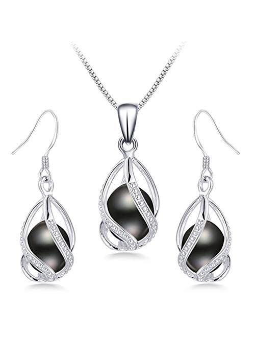 HENGSHENG 100% Natural Freshwater Pearl Jewelry Sets for Women Fashion 925 Sterling Silver Earrings&Pendant Wedding Jewelry