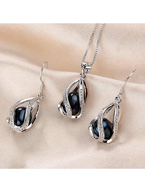 HENGSHENG 100% Natural Freshwater Pearl Jewelry Sets for Women Fashion 925 Sterling Silver Earrings&Pendant Wedding Jewelry