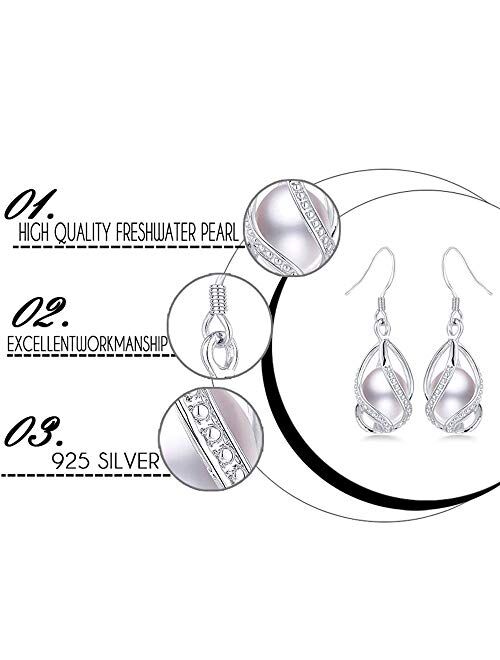 HENGSHENG 100% Natural Freshwater Pearl Jewelry Sets for Women Fashion 925 Sterling Silver Earrings&Pendant Wedding Jewelry