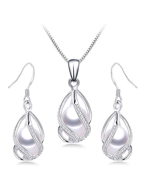 HENGSHENG 100% Natural Freshwater Pearl Jewelry Sets for Women Fashion 925 Sterling Silver Earrings&Pendant Wedding Jewelry