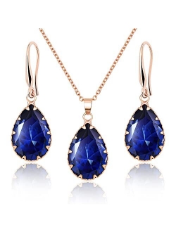 Jertom Austrian Crystal Jewelry Set 14k Gold Teardrop Pendant Necklace and Pear Shape Dangle Earrings Bridal Wedding Collections for Women Bride Bridesmaid Prom