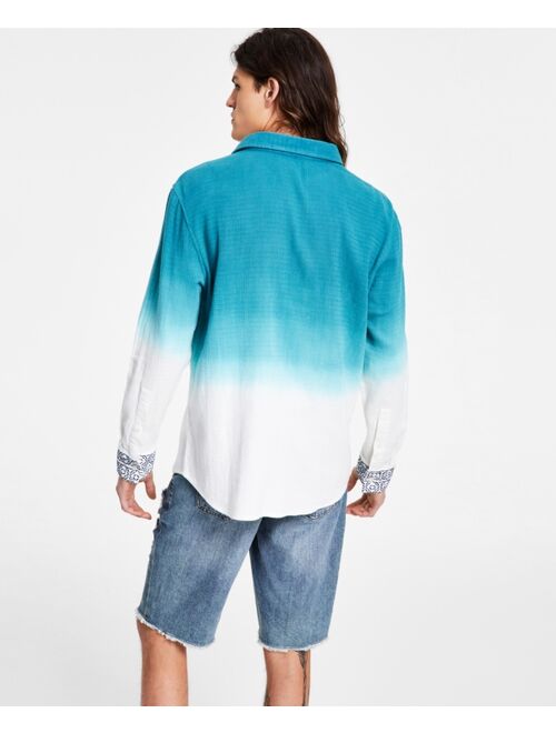 SUN + STONE Men's Frederick Regular-Fit Ombré Geo Embroidered Popover Shirt, Created for Macy's