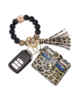 Cealxheny Wristlet Bracelet Keychain Wallet, Silicone Bead House Car Key Ring Pocket Credit Card Holder