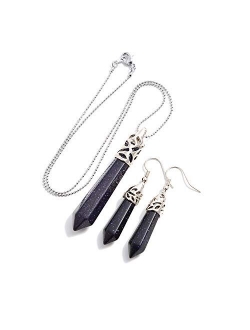 AD Beads Natural Gemstones Hexagonal Pointed Reiki Chakra Pendant And Earrings Set