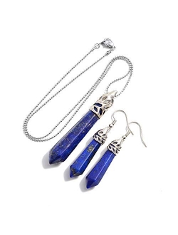 AD Beads Natural Gemstones Hexagonal Pointed Reiki Chakra Pendant And Earrings Set