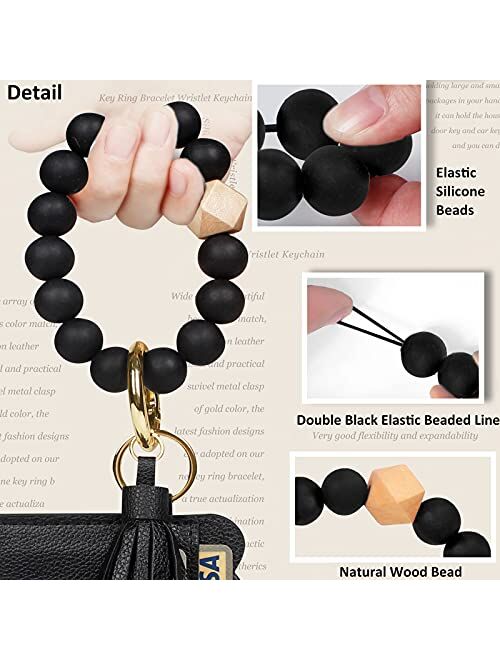 BIHRTC Silicone Beaded Keychain Bracelet Keyring Wristlet Keychain Bracelet Wallet for Women