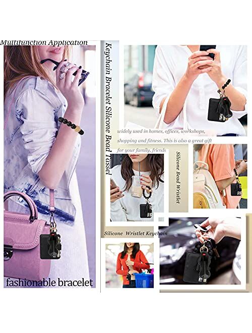 BIHRTC Silicone Beaded Keychain Bracelet Keyring Wristlet Keychain Bracelet Wallet for Women