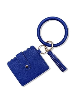 FindFun Key Women Ring Chain with Card Holder Wristlet Keychain Bracelet Leather Tassel Bangle Key Ring