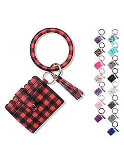 FindFun Key Women Ring Chain with Card Holder Wristlet Keychain Bracelet Leather Tassel Bangle Key Ring