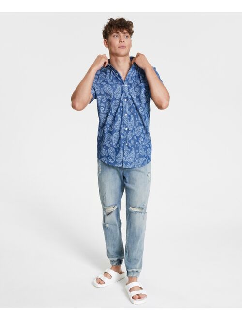 SUN + STONE Men's Arlo Regular-Fit Textured Paisley-Print Denim Shirt, Created for Macy's