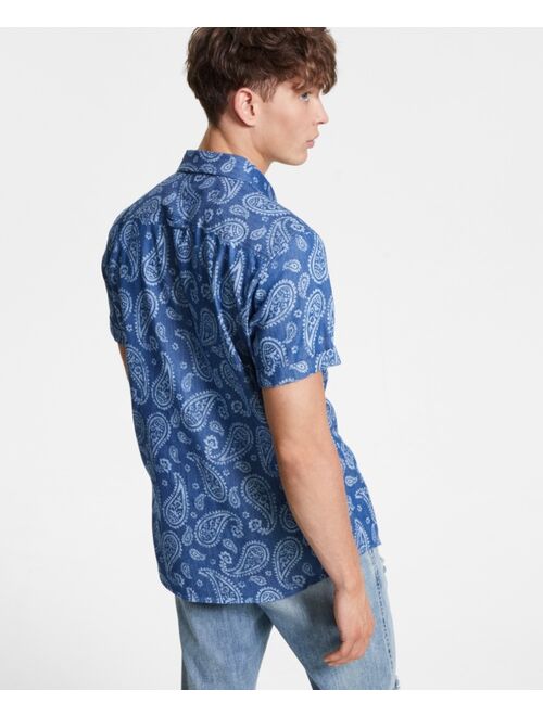 SUN + STONE Men's Arlo Regular-Fit Textured Paisley-Print Denim Shirt, Created for Macy's