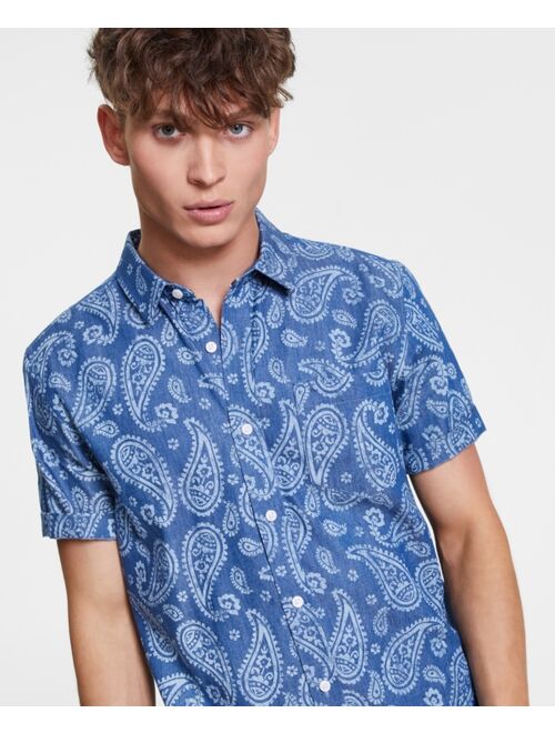 SUN + STONE Men's Arlo Regular-Fit Textured Paisley-Print Denim Shirt, Created for Macy's