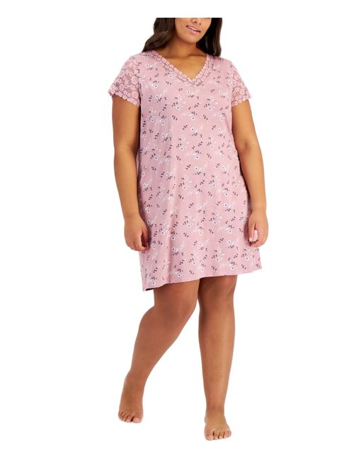 Charter Club Plus Size Lace-Trim Floral Chemise, Created for Macy's