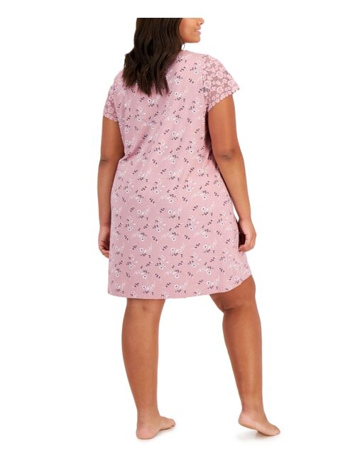 Charter Club Plus Size Lace-Trim Floral Chemise, Created for Macy's