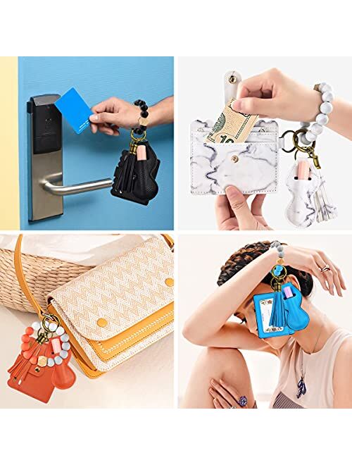 Ayieyill Wristlet Keychain Bracelet Wallet, Silicone Beads Wristlet Keys Ring with Cards Holder & Tassel for Cars Key Keychains