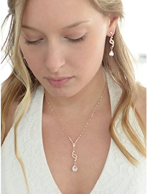 Mariell Graceful Rose Gold CZ Teardrop Necklace & Earrings Jewelry Set - Brides, Bridesmaid & Prom Glam