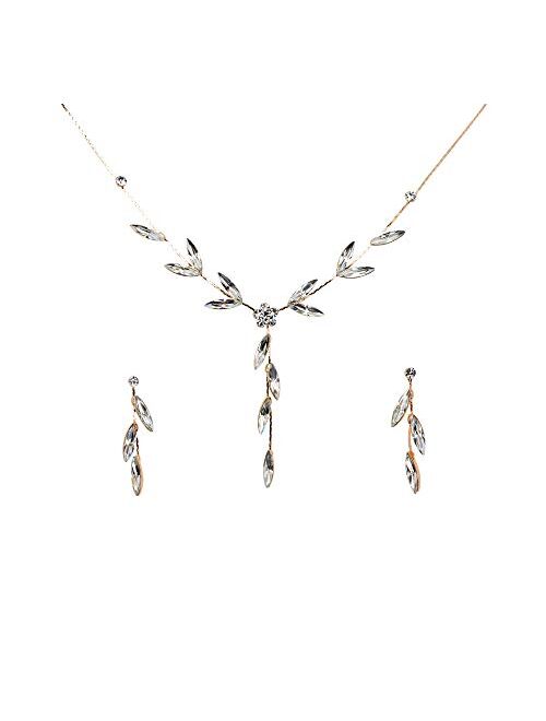 Faship Gorgeous Rhinestone Crystal Floral Necklace Earrings Set