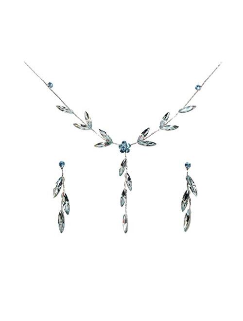 Faship Gorgeous Rhinestone Crystal Floral Necklace Earrings Set