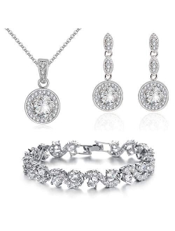 Crystalline Azuria Jewelry Sets For Women Wedding Jewelry Sets Bridal Jewelry Set With Necklace And Earring For Bride Cubic Zirconia Bridesmaid Jewelry