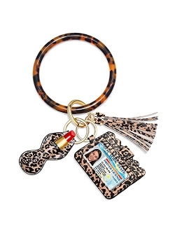 BSJELL Wristlet Keychain Wallet-Acetate Bangle Key Ring Bracelet Tassel Keyring ID Crad Charpstick Holder for Women