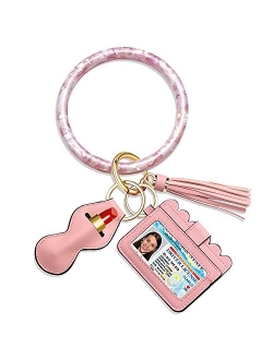 BSJELL Wristlet Keychain Wallet-Acetate Bangle Key Ring Bracelet Tassel Keyring ID Crad Charpstick Holder for Women