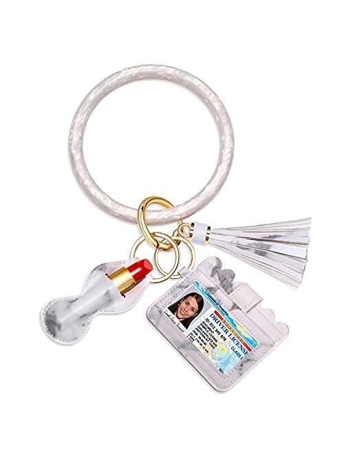 BSJELL Wristlet Keychain Wallet-Acetate Bangle Key Ring Bracelet Tassel Keyring ID Crad Charpstick Holder for Women