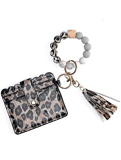 Ymsjhkj wallet keychain wristlet for women ,Silicone Beaded Bangle Keychain Pocket Purse Tassel Keychain Bangle Key Ring for Women