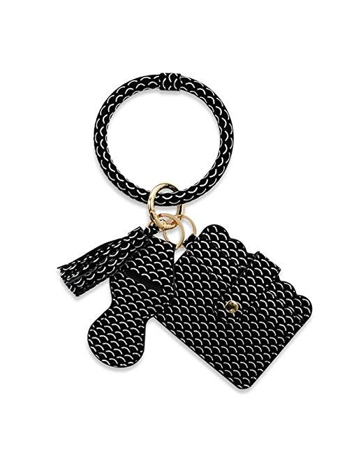 Mwfus Keychain Bracelet, key chains women Pocket Card Holder Tassel Keyring with