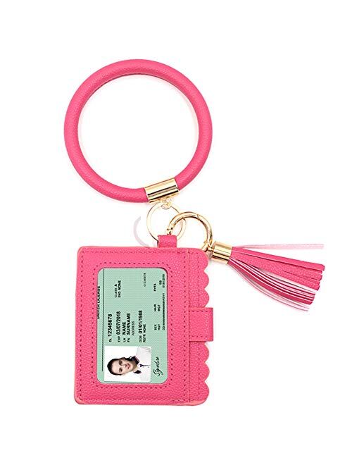 Mwfus Keychain Bracelet, key chains women Pocket Card Holder Tassel Keyring with