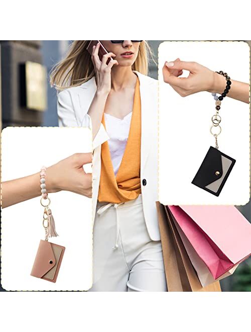 POILKMNI Wristlet Bracelet Keychain Wallet for Women Silicone Bead Keyring Bangle Pocket Card Holder Purse Tassel Keychain