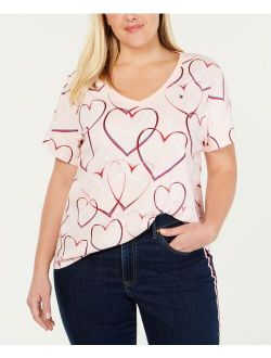 Plus Size Cotton Heart-Print T-Shirt